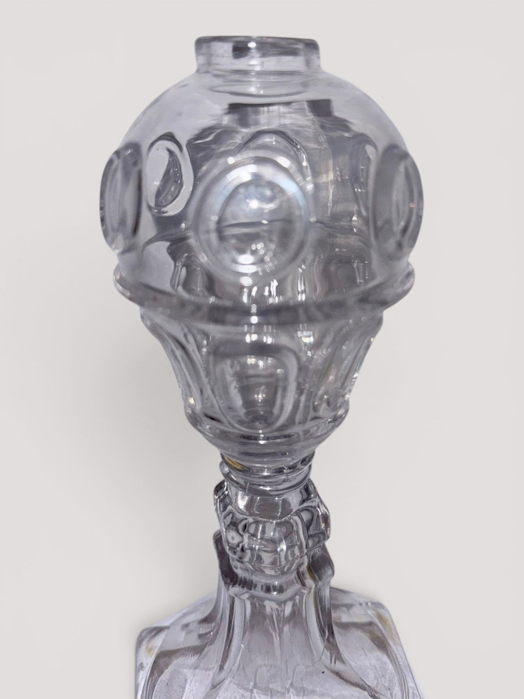 Ring and Oval Whale Oil Fluid Stand Lamp for Cork Burner Hexagonal Flared FootAntiquesEtcetera