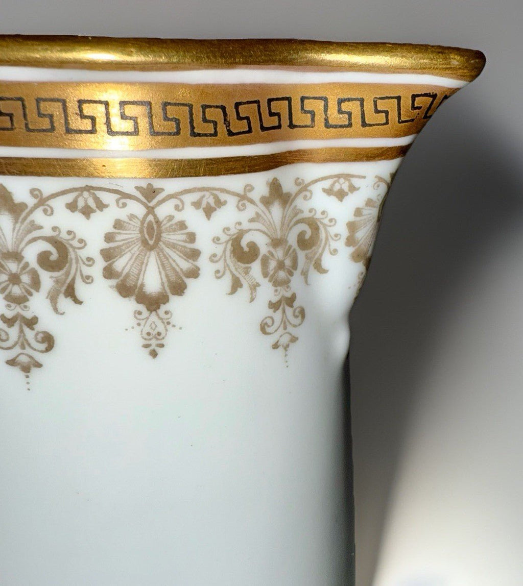 Royal Cauldon H8713 Porcelain Pitcher Greek Key Gold Gilt Rim 6 3/4" Tall - AntiquesEtceteraRoyal Cauldon H8713 Porcelain Pitcher Greek Key Gold Gilt Rim 6 3/4" TallRoyal CauldonAntiquesEtcetera