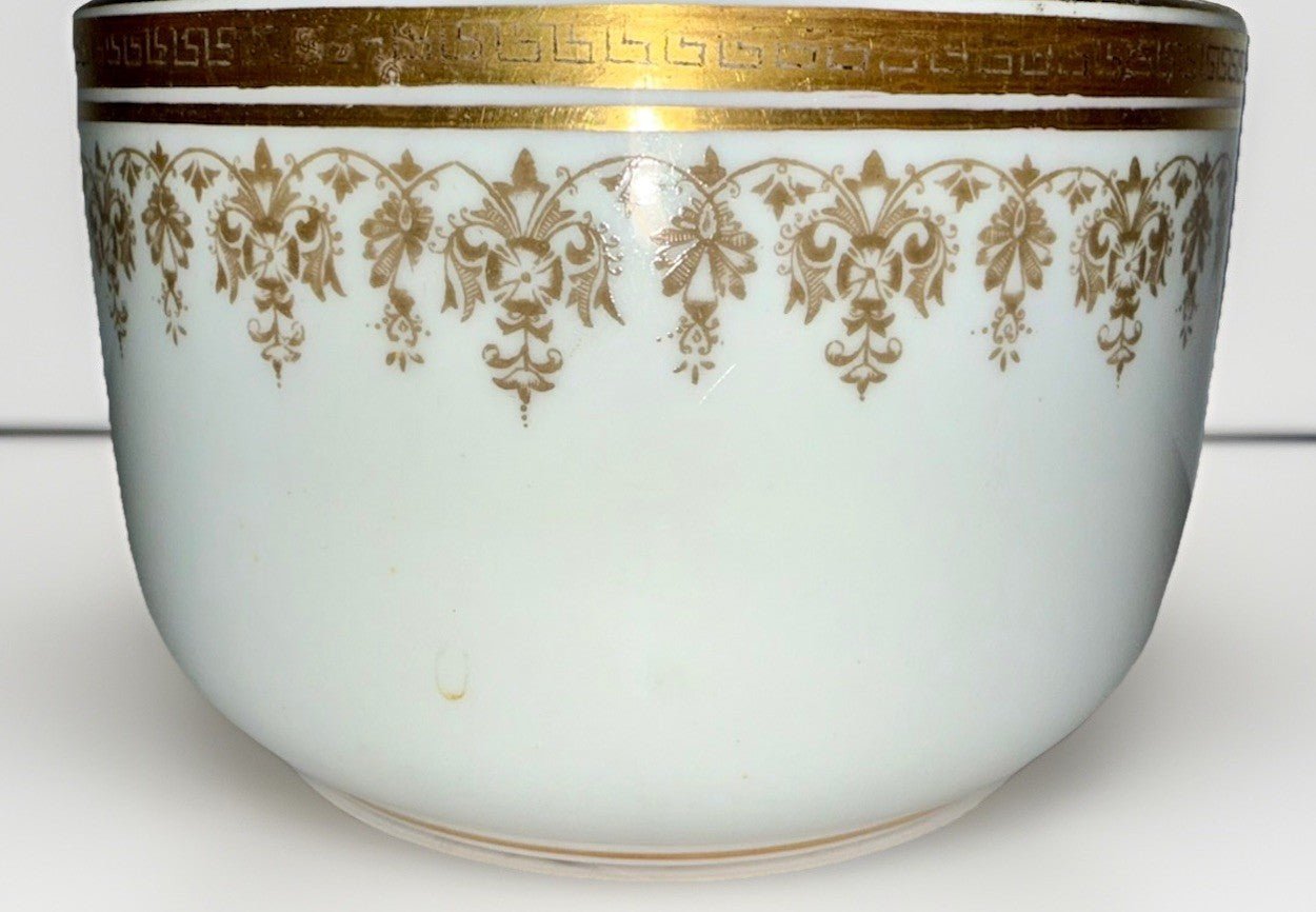 Royal Cauldon H8713 Porcelain Serving Bowl Gold Rim w/ Greek Key 3 3/8" Deep - AntiquesEtceteraRoyal Cauldon H8713 Porcelain Serving Bowl Gold Rim w/ Greek Key 3 3/8" DeepRoyal CauldonAntiquesEtcetera