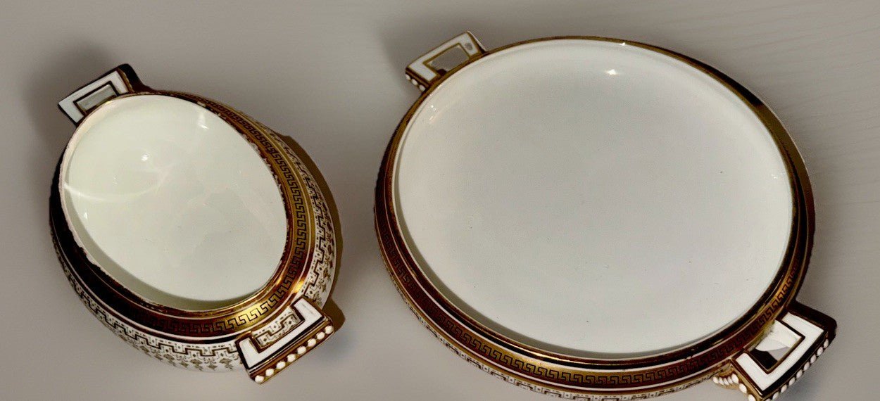 Royal Cauldon H8713 Porcelain Serving Bowl & Gravy Boat Greek Key Gold No Lids - AntiquesEtceteraRoyal Cauldon H8713 Porcelain Serving Bowl & Gravy Boat Greek Key Gold No LidsRoyal CauldonAntiquesEtcetera