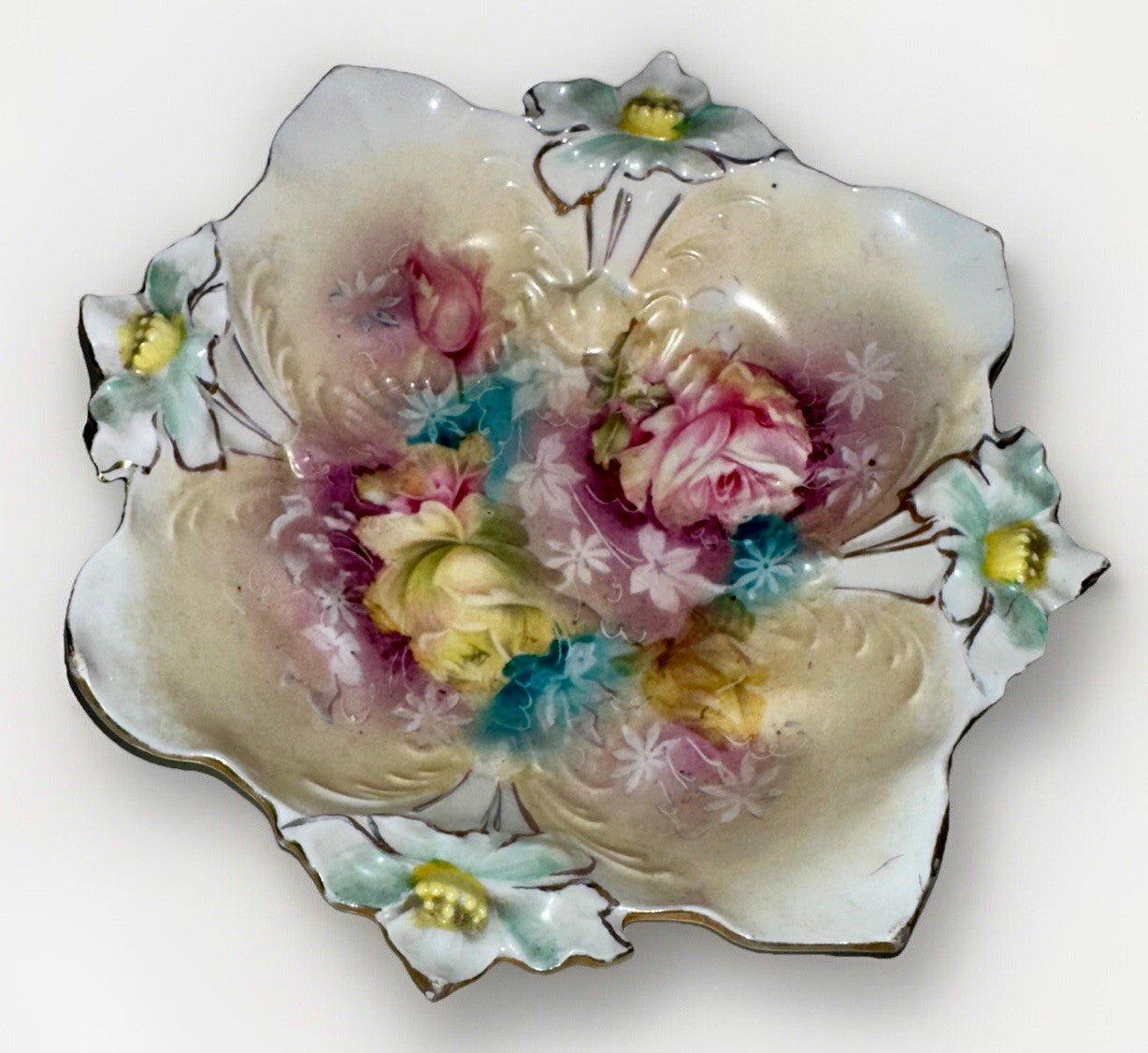 Royal Frankfort 3 - Footed Bowl Pin & Yellow Rose Motif Delicate Porcelain Germany - AntiquesEtceteraRoyal Frankfort 3 - Footed Bowl Pin & Yellow Rose Motif Delicate Porcelain GermanyRoyal FrankfortAntiquesEtcetera