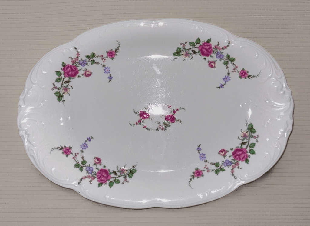 Royal Kent Oval Serving Platter Bavarian Moss Rose 13x9 Gold & Embossed Rim RKT8 - AntiquesEtceteraRoyal Kent Oval Serving Platter Bavarian Moss Rose 13x9 Gold & Embossed Rim RKT8Royal KentAntiquesEtcetera