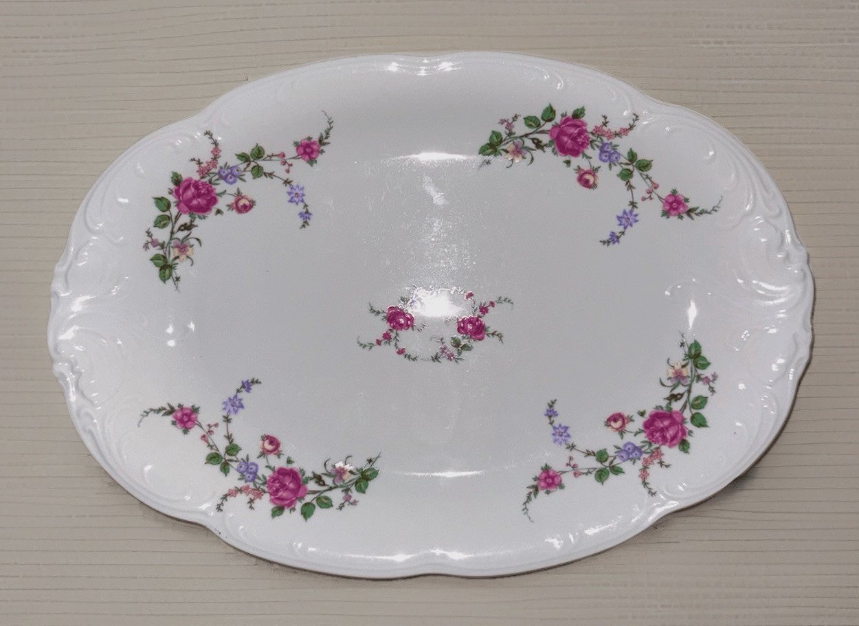 Royal Kent Oval Serving Platter Bavarian Moss Rose 13x9 Gold & Embossed Rim RKT8 - AntiquesEtceteraRoyal Kent Oval Serving Platter Bavarian Moss Rose 13x9 Gold & Embossed Rim RKT8Royal KentAntiquesEtcetera