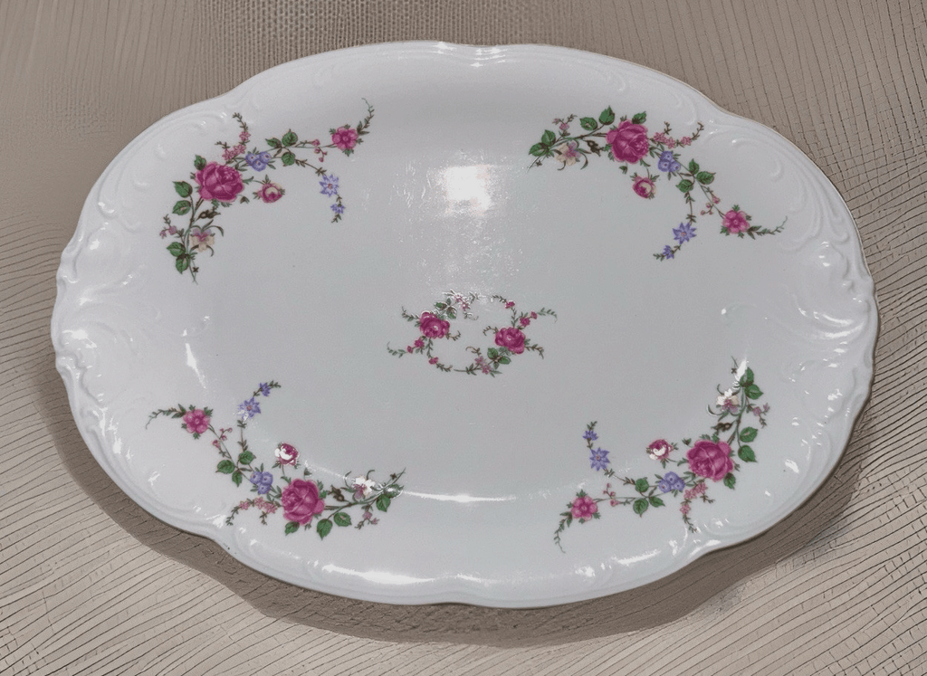 Royal Kent Oval Serving Platter Bavarian Moss Rose 13x9 Gold & Embossed Rim RKT8 - AntiquesEtceteraRoyal Kent Oval Serving Platter Bavarian Moss Rose 13x9 Gold & Embossed Rim RKT8Royal KentAntiquesEtcetera