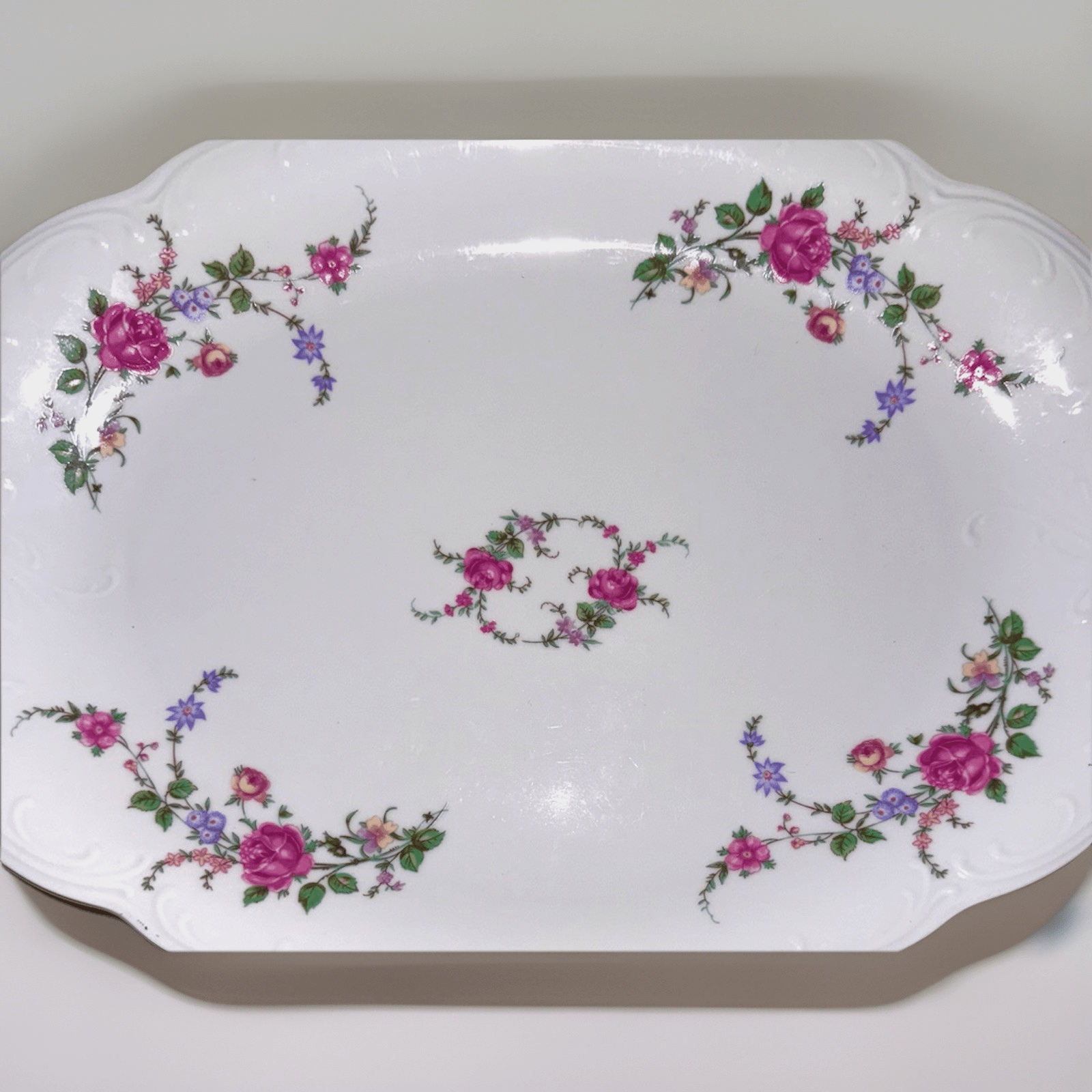 Royal Kent Oval Serving Platter Bavarian Moss Rose 13x9 Gold & Embossed Rim RKT8 - AntiquesEtceteraRoyal Kent Oval Serving Platter Bavarian Moss Rose 13x9 Gold & Embossed Rim RKT8Royal KentAntiquesEtcetera