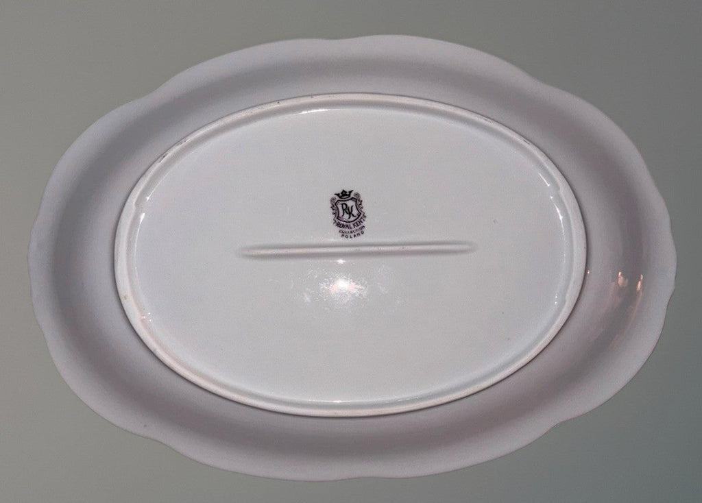 Royal Kent Oval Serving Platter Bavarian Moss Rose 13x9 Gold & Embossed Rim RKT8 - AntiquesEtceteraRoyal Kent Oval Serving Platter Bavarian Moss Rose 13x9 Gold & Embossed Rim RKT8Royal KentAntiquesEtcetera