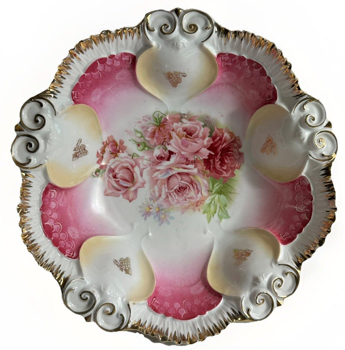 RS Prussia Serving Bowl Lush Pink Roses Gold Gilt Grape Bunches Transfer 10 5/8" - AntiquesEtceteraRS Prussia Serving Bowl Lush Pink Roses Gold Gilt Grape Bunches Transfer 10 5/8"RS PrussiaAntiquesEtcetera