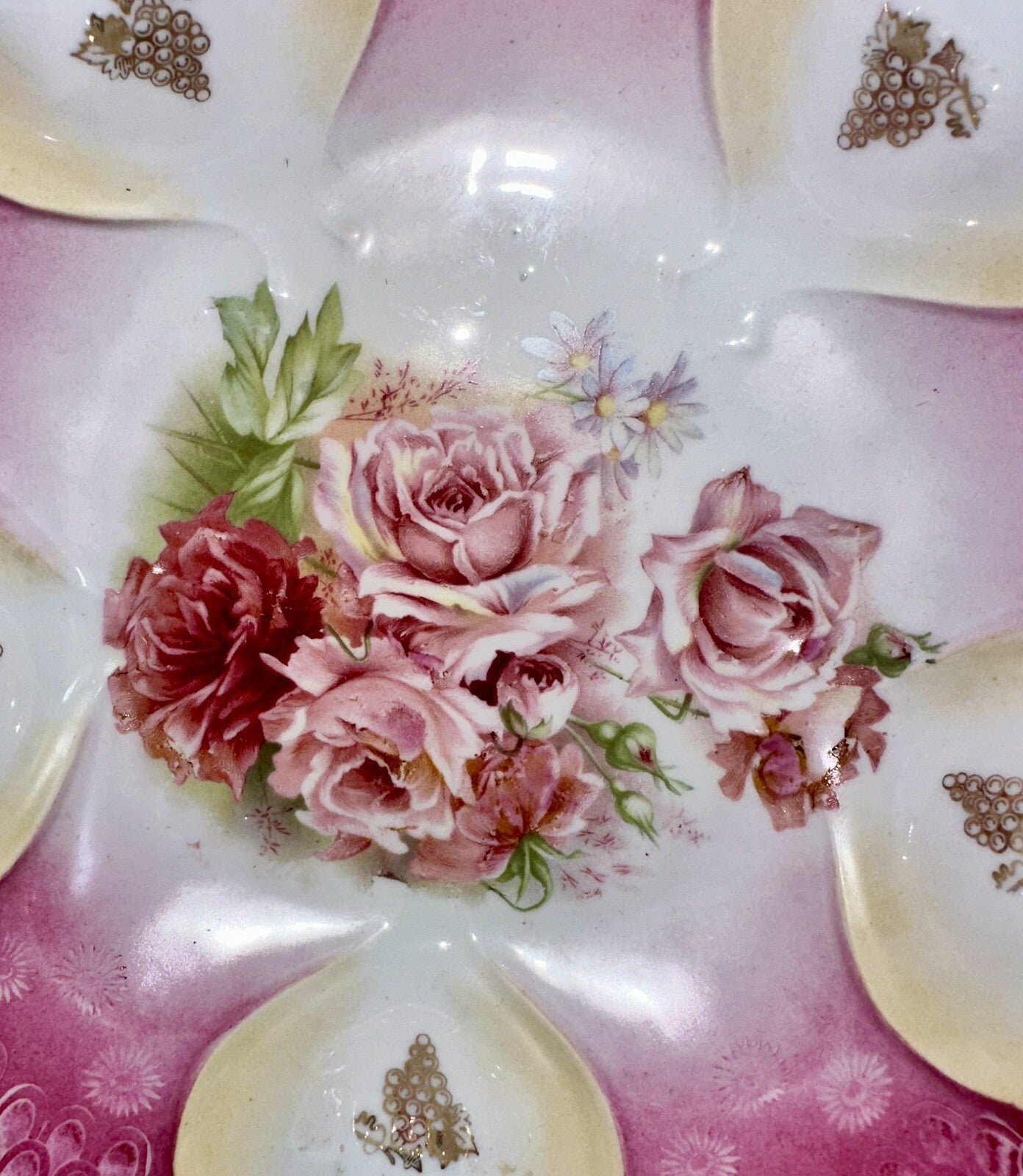 RS Prussia Serving Bowl Lush Pink Roses Gold Gilt Grape Bunches Transfer 10 5/8" - AntiquesEtceteraRS Prussia Serving Bowl Lush Pink Roses Gold Gilt Grape Bunches Transfer 10 5/8"RS PrussiaAntiquesEtcetera