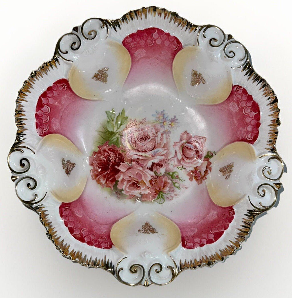 RS Prussia Serving Bowl Lush Pink Roses Gold Gilt Grape Bunches Transfer 10 5/8" - AntiquesEtceteraRS Prussia Serving Bowl Lush Pink Roses Gold Gilt Grape Bunches Transfer 10 5/8"RS PrussiaAntiquesEtcetera