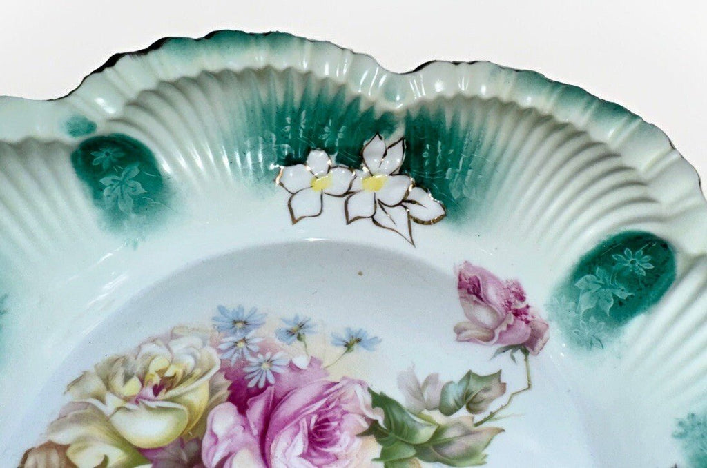 RS Prussia Serving Bowl Lush Ruffled & Scalloped Yellow Pink Roses, Blue Daisies - AntiquesEtceteraRS Prussia Serving Bowl Lush Ruffled & Scalloped Yellow Pink Roses, Blue DaisiesRS PrussiaAntiquesEtcetera