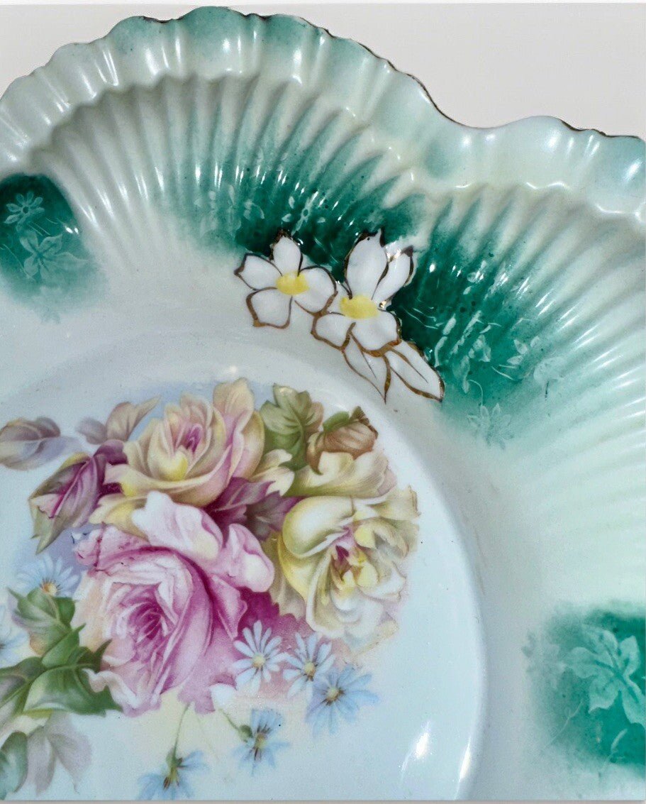 RS Prussia Serving Bowl Lush Ruffled & Scalloped Yellow Pink Roses, Blue Daisies - AntiquesEtceteraRS Prussia Serving Bowl Lush Ruffled & Scalloped Yellow Pink Roses, Blue DaisiesRS PrussiaAntiquesEtcetera