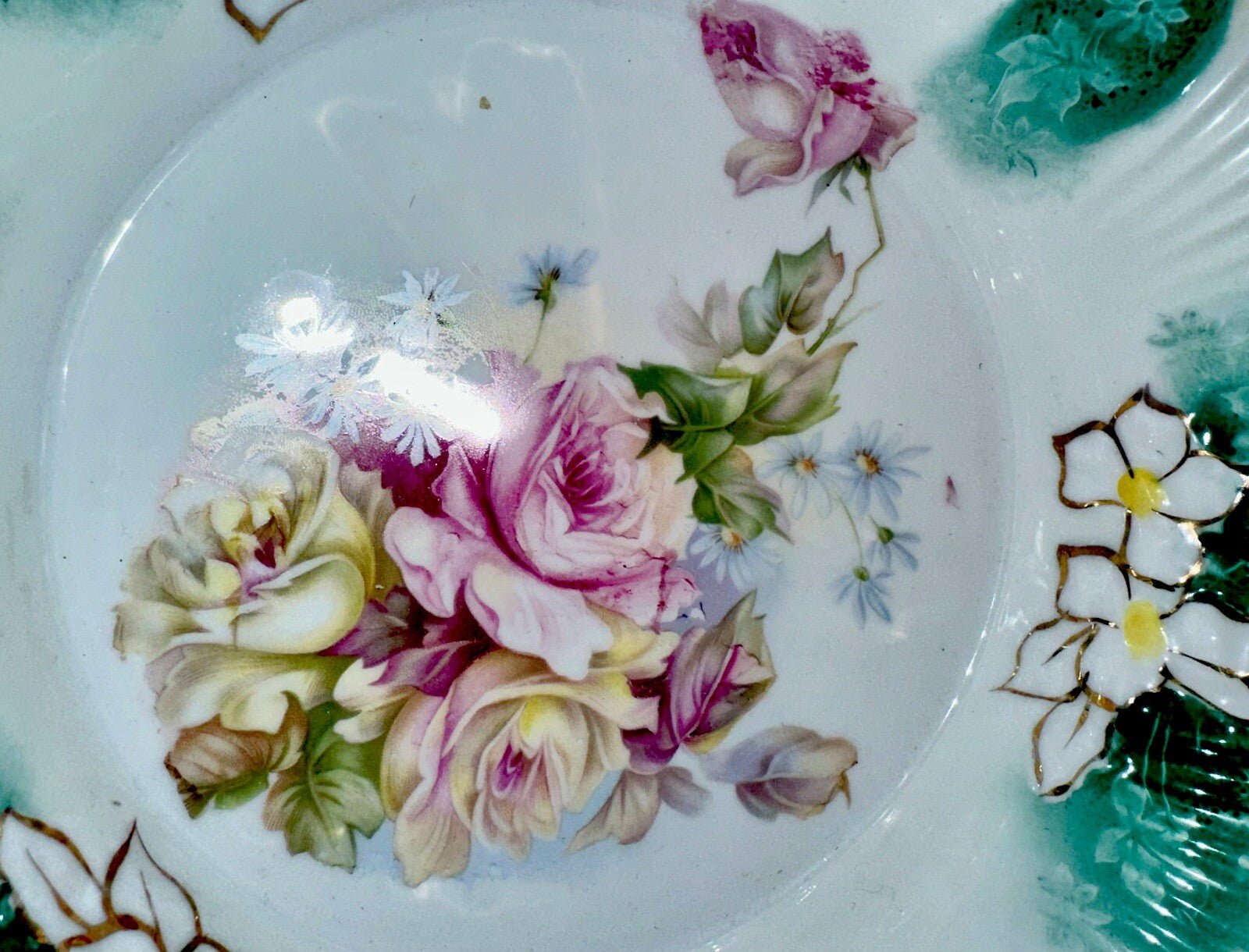 RS Prussia Serving Bowl Lush Ruffled & Scalloped Yellow Pink Roses, Blue Daisies - AntiquesEtceteraRS Prussia Serving Bowl Lush Ruffled & Scalloped Yellow Pink Roses, Blue DaisiesRS PrussiaAntiquesEtcetera