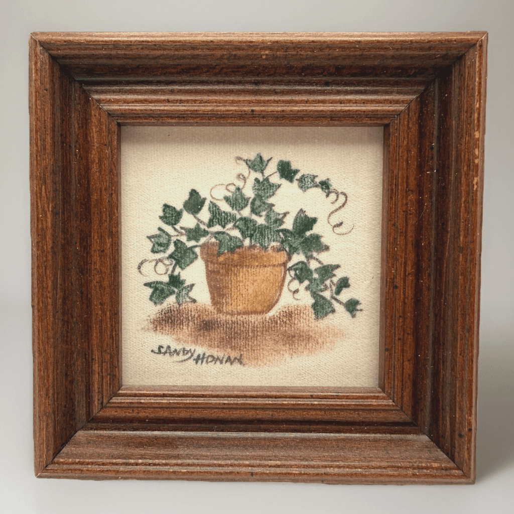 Sandy Honan Theorem Painting Signed Folk Art on Velvet Wood Frame Miniature 4.25 - AntiquesEtceteraSandy Honan Theorem Painting Signed Folk Art on Velvet Wood Frame Miniature 4.25AntiquesEtceteraAntiquesEtcetera