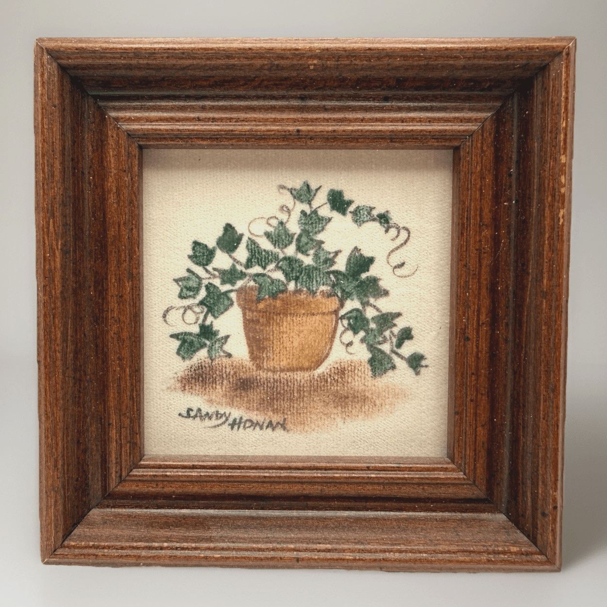 Sandy Honan Theorem Painting Signed Folk Art on Velvet Wood Frame Miniature 4.25 - AntiquesEtceteraSandy Honan Theorem Painting Signed Folk Art on Velvet Wood Frame Miniature 4.25AntiquesEtceteraAntiquesEtcetera