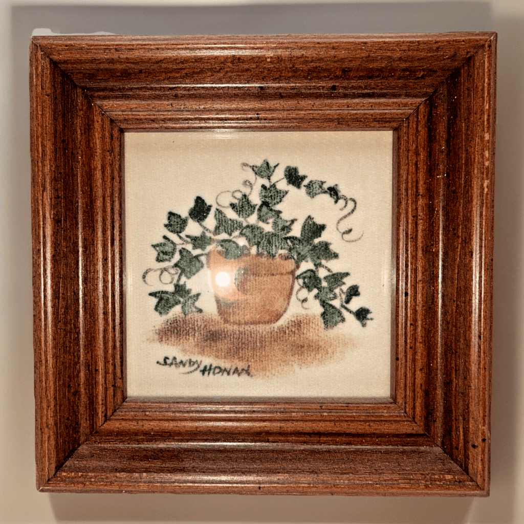 Sandy Honan Theorem Painting Signed Folk Art on Velvet Wood Frame Miniature 4.25 - AntiquesEtceteraSandy Honan Theorem Painting Signed Folk Art on Velvet Wood Frame Miniature 4.25AntiquesEtceteraAntiquesEtcetera