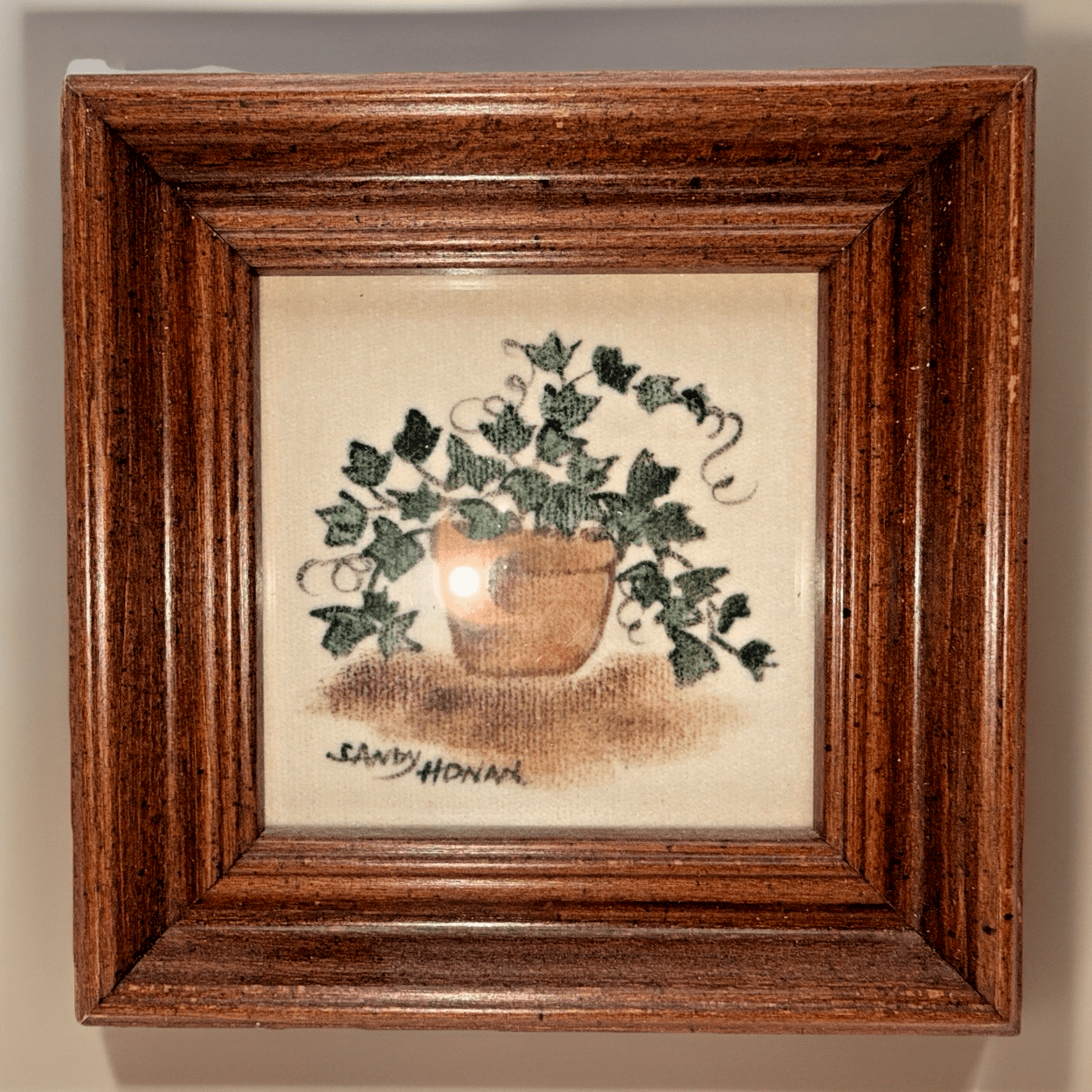 Sandy Honan Theorem Painting Signed Folk Art on Velvet Wood Frame Miniature 4.25 - AntiquesEtceteraSandy Honan Theorem Painting Signed Folk Art on Velvet Wood Frame Miniature 4.25AntiquesEtceteraAntiquesEtcetera