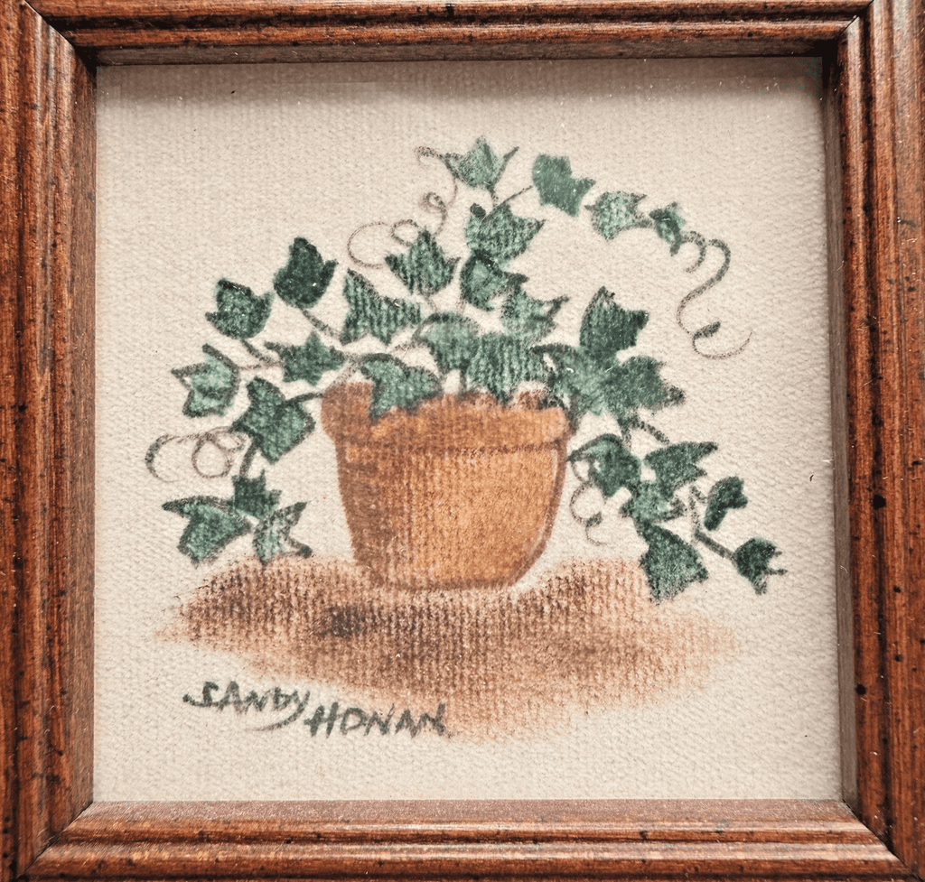 Sandy Honan Theorem Painting Signed Folk Art on Velvet Wood Frame Miniature 4.25 - AntiquesEtceteraSandy Honan Theorem Painting Signed Folk Art on Velvet Wood Frame Miniature 4.25AntiquesEtceteraAntiquesEtcetera