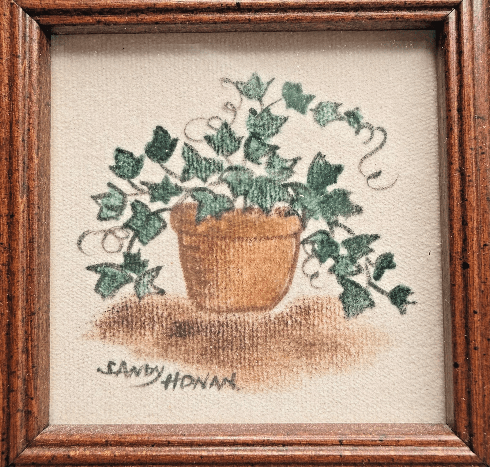 Sandy Honan Theorem Painting Signed Folk Art on Velvet Wood Frame Miniature 4.25 - AntiquesEtceteraSandy Honan Theorem Painting Signed Folk Art on Velvet Wood Frame Miniature 4.25AntiquesEtceteraAntiquesEtcetera
