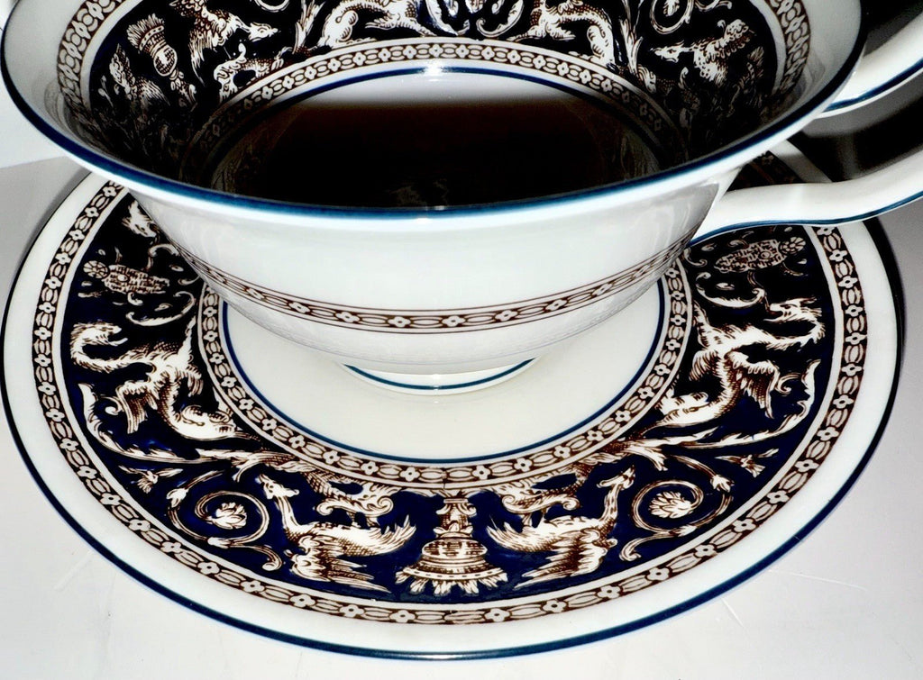 Set 2 Wedgwood Florentine Bone China Cream Soup Bowl & Saucer Griffin Bands Blue - AntiquesEtceteraSet 2 Wedgwood Florentine Bone China Cream Soup Bowl & Saucer Griffin Bands BlueWedgwoodAntiquesEtcetera