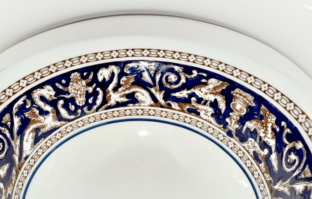 Set 2 Wedgwood Florentine Bone China Cream Soup Bowl & Saucer Griffin Bands Blue - AntiquesEtceteraSet 2 Wedgwood Florentine Bone China Cream Soup Bowl & Saucer Griffin Bands BlueWedgwoodAntiquesEtcetera