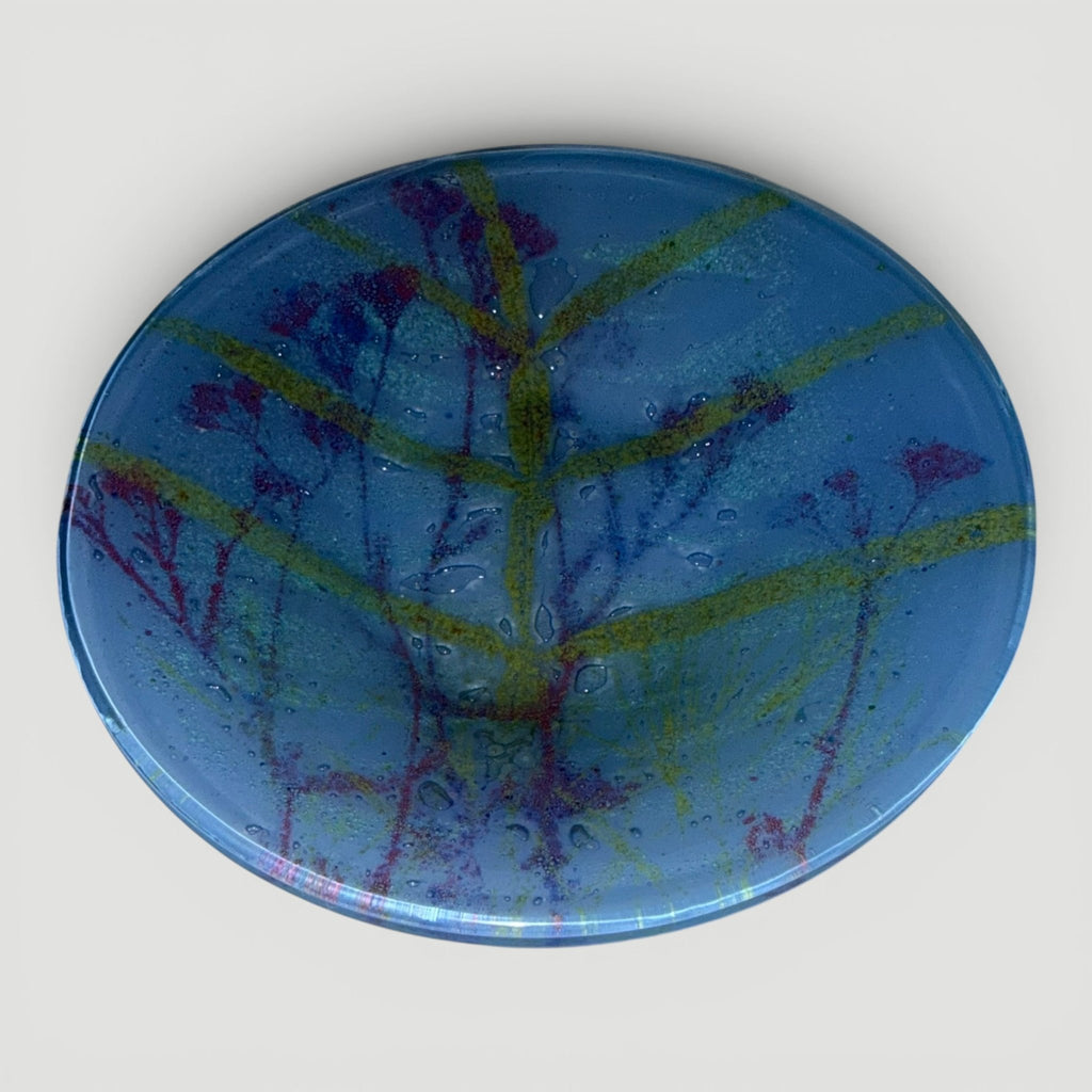 Set of 2 Higgins Fused Art Glass Trinket / Ring Dishes / Blue Dish is SignedAntiquesEtcetera