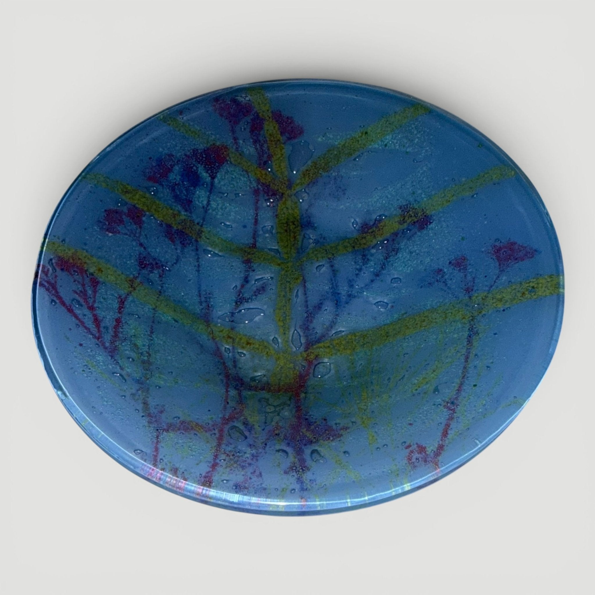 Set of 2 Higgins Fused Art Glass Trinket / Ring Dishes / Blue Dish is SignedAntiquesEtcetera