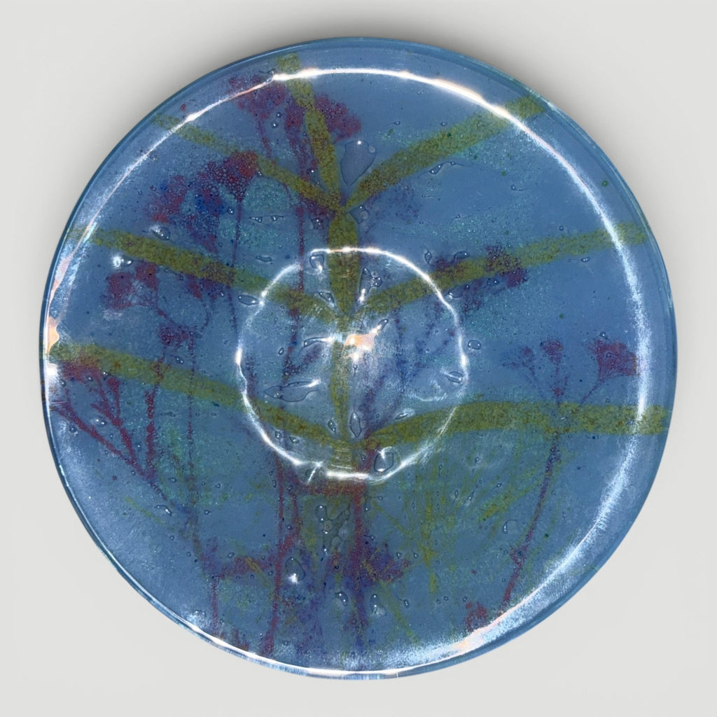 Set of 2 Higgins Fused Art Glass Trinket / Ring Dishes / Blue Dish is SignedAntiquesEtcetera