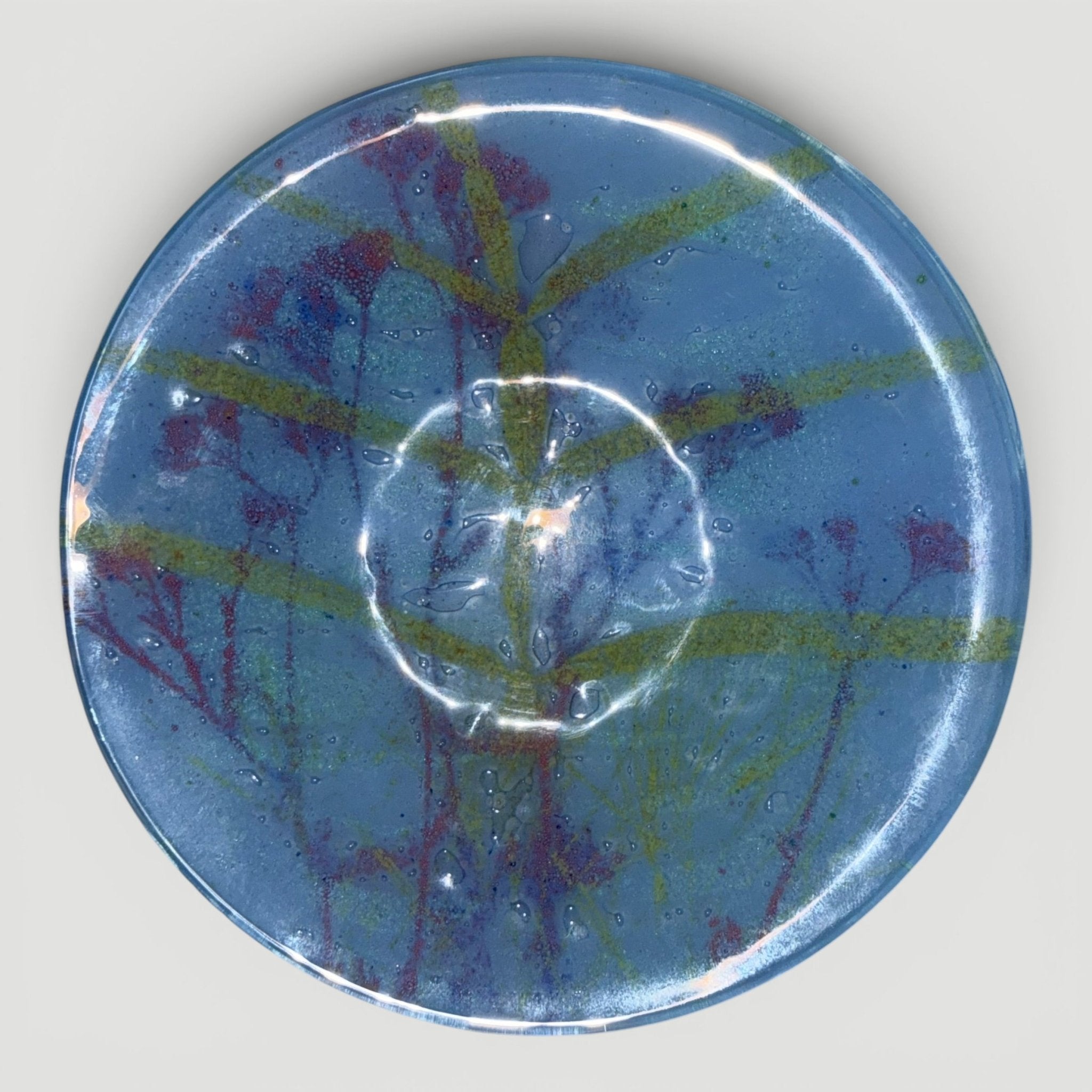 Set of 2 Higgins Fused Art Glass Trinket / Ring Dishes / Blue Dish is SignedAntiquesEtcetera
