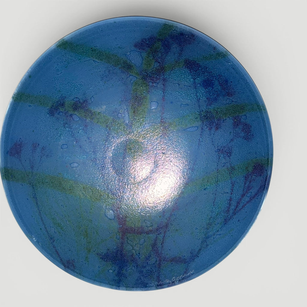 Set of 2 Higgins Fused Art Glass Trinket / Ring Dishes / Blue Dish is SignedAntiquesEtcetera