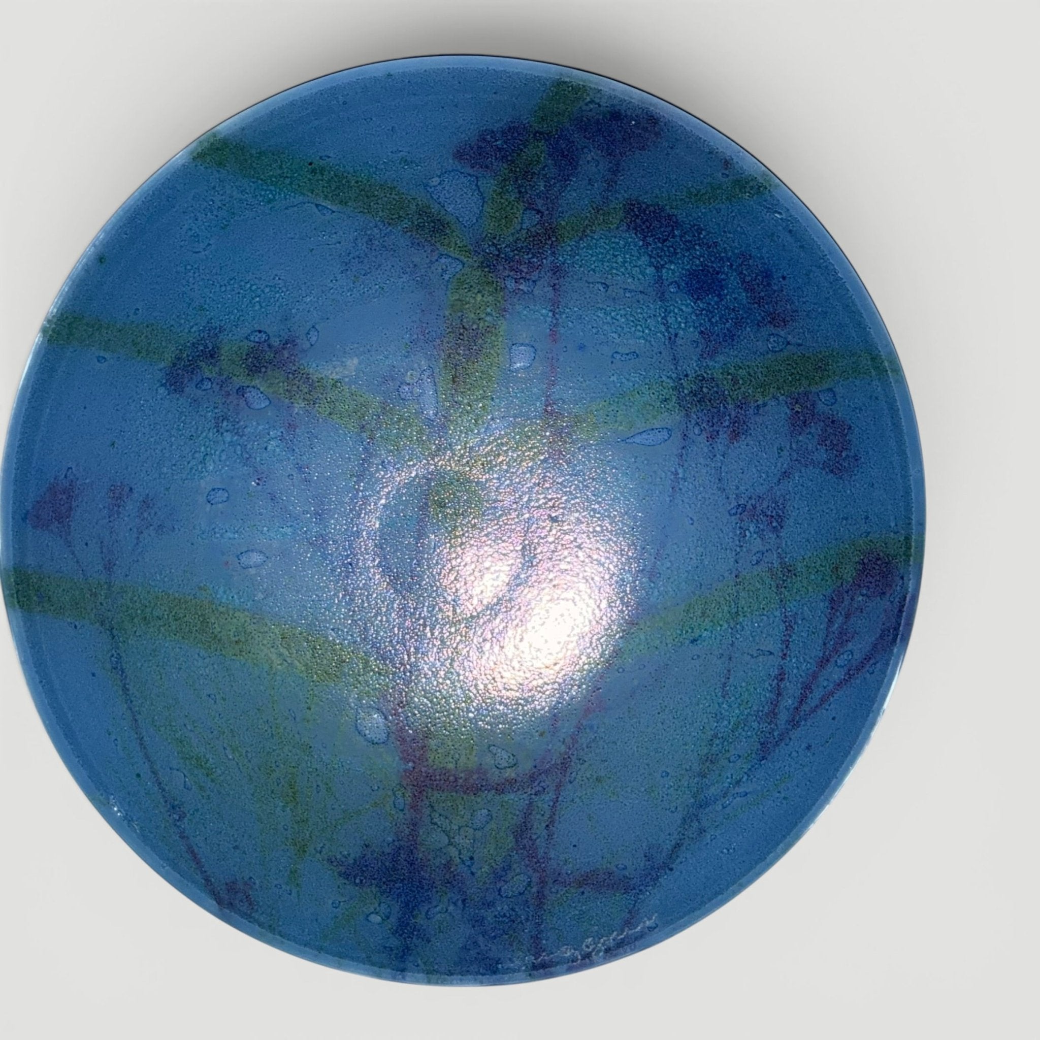 Set of 2 Higgins Fused Art Glass Trinket / Ring Dishes / Blue Dish is SignedAntiquesEtcetera