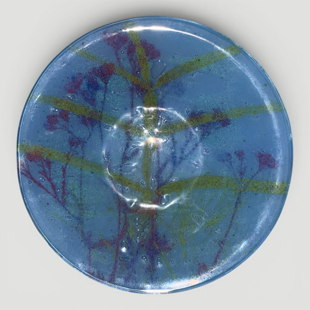 Set of 2 Higgins Fused Art Glass Trinket / Ring Dishes / Blue Dish is SignedAntiquesEtcetera