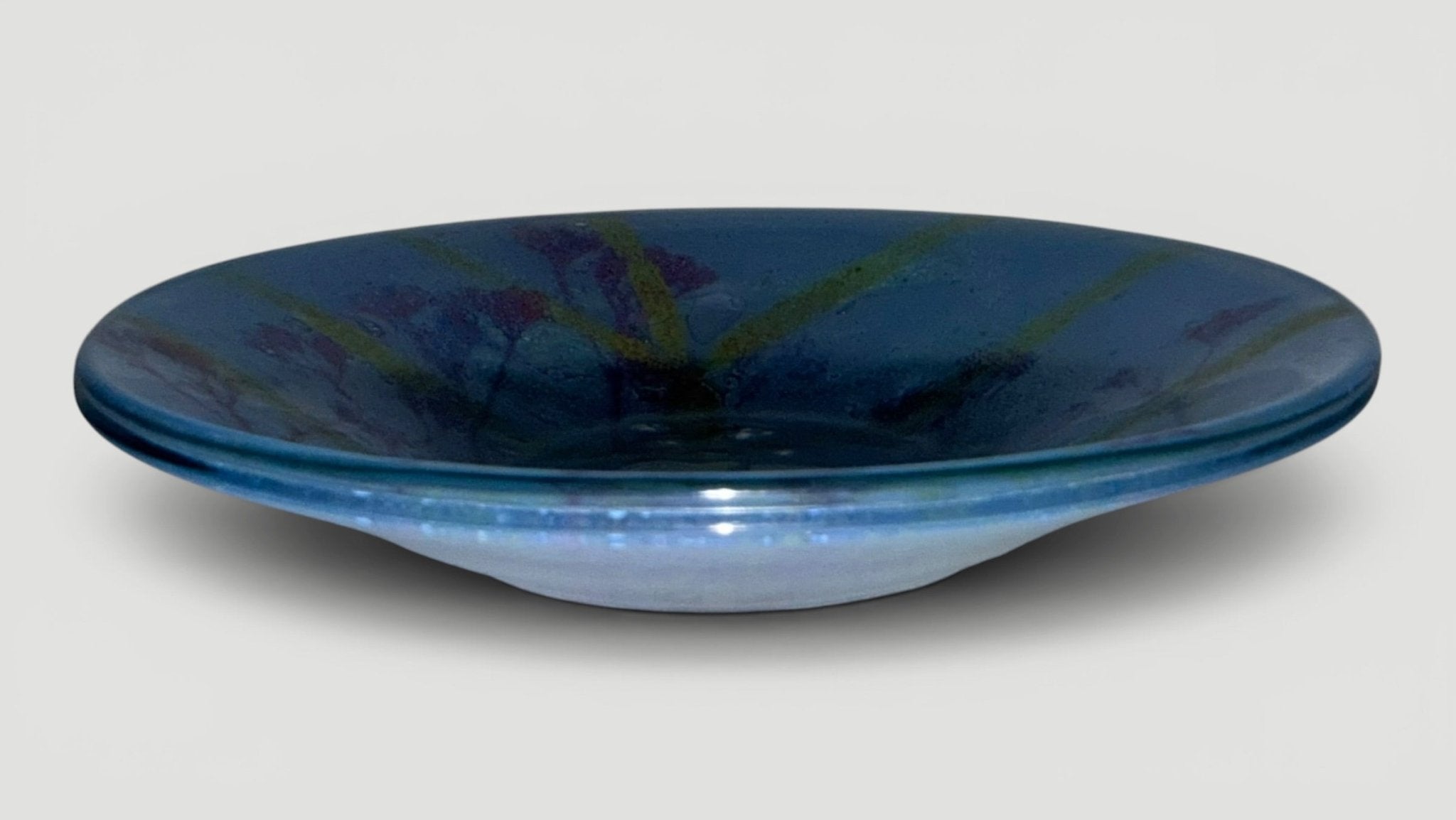 Set of 2 Higgins Fused Art Glass Trinket / Ring Dishes / Blue Dish is SignedAntiquesEtcetera