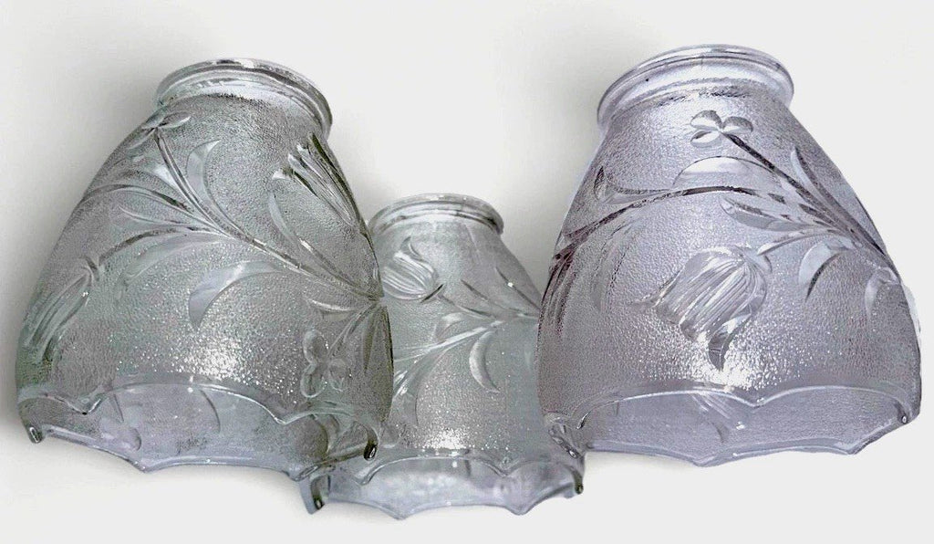 Set of 3 Tulip Pattern Glass Lamp Shades Stippled with Arched Rims 2 1/4" Fitter - AntiquesEtceteraSet of 3 Tulip Pattern Glass Lamp Shades Stippled with Arched Rims 2 1/4" FitterUnbrandedAntiquesEtcetera