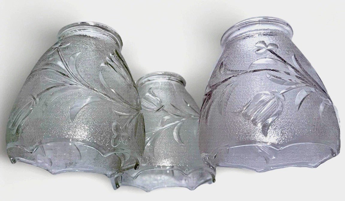 Set of 3 Tulip Pattern Glass Lamp Shades Stippled with Arched Rims 2 1/4" Fitter - AntiquesEtceteraSet of 3 Tulip Pattern Glass Lamp Shades Stippled with Arched Rims 2 1/4" FitterUnbrandedAntiquesEtcetera