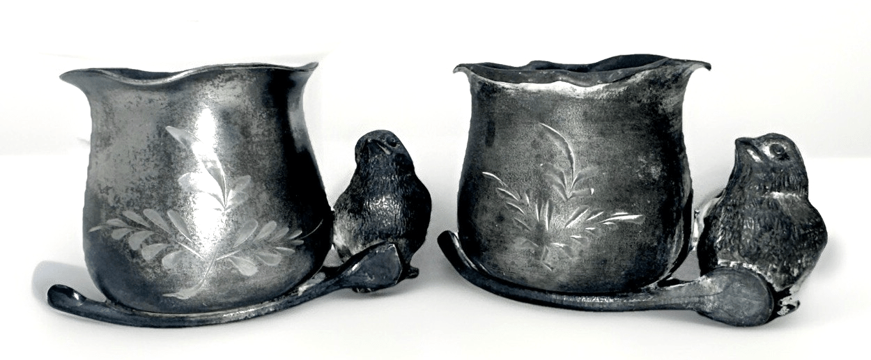 Silver Plate Figural Toothpick Holders Birds on Wishbones Antique Pair (2) - AntiquesEtceteraSilver Plate Figural Toothpick Holders Birds on Wishbones Antique Pair (2)Royal and WarrenAntiquesEtcetera