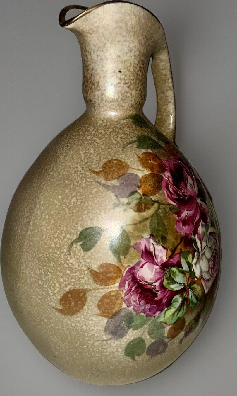 Stellmacher Turn Teplitz Amphora Ewer Pitcher Glorious Pink Roses with Gold Gilt - AntiquesEtceteraStellmacher Turn Teplitz Amphora Ewer Pitcher Glorious Pink Roses with Gold GiltAlfred Stellmacher Turn TeplitzAntiquesEtcetera