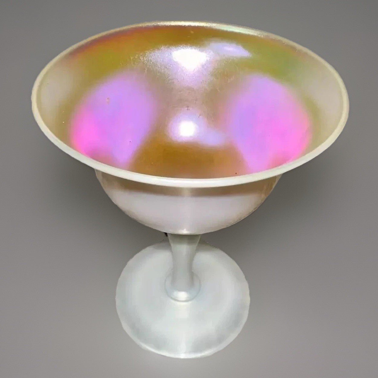 Steuben Calcite Glass Sherbet Signed Iridescent w/ Pink & Golden Highlights - AntiquesEtceteraSteuben Calcite Glass Sherbet Signed Iridescent w/ Pink & Golden HighlightsSteubenAntiquesEtcetera
