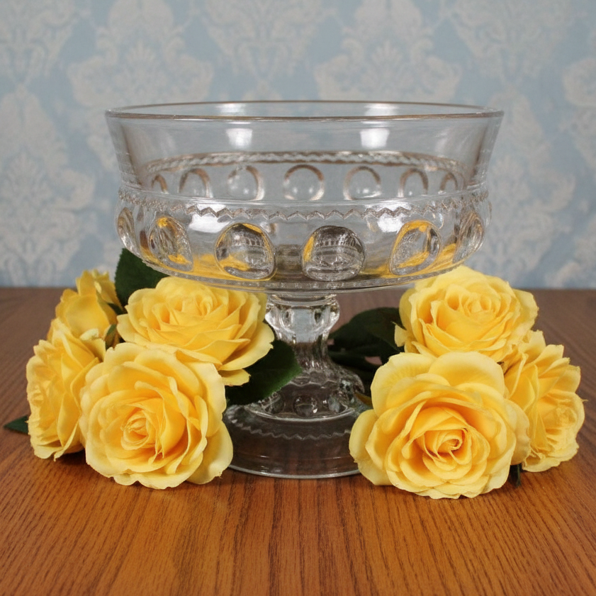 Stunning Vintage Clear Indiana Glass 8" Kings Crown Fruit Compote Pedestal Base