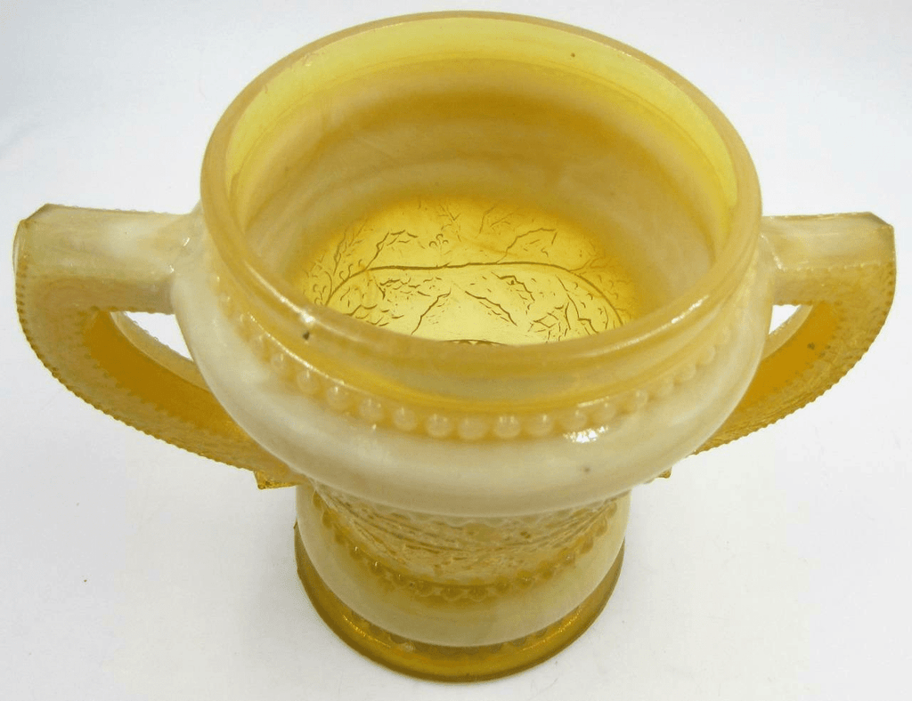 Sugar Bowl Holly Motif 2 Handled Antique Opalescent Yellow Rare Color - AntiquesEtceteraSugar Bowl Holly Motif 2 Handled Antique Opalescent Yellow Rare ColorAntiquesEtceteraAntiquesEtcetera