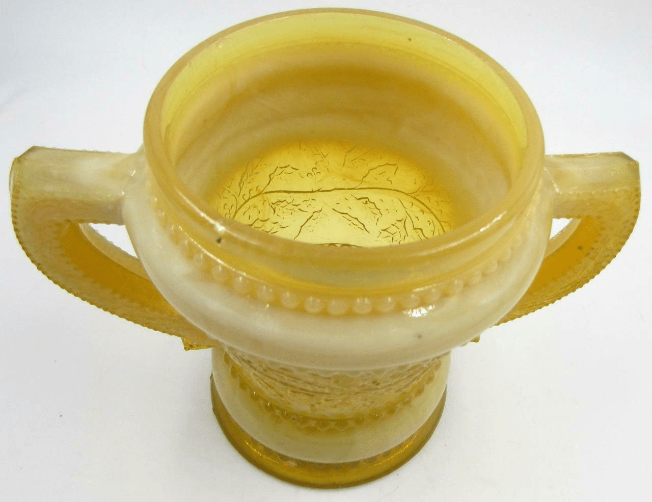 Sugar Bowl Holly Motif 2 Handled Antique Opalescent Yellow Rare Color - AntiquesEtceteraSugar Bowl Holly Motif 2 Handled Antique Opalescent Yellow Rare ColorAntiquesEtceteraAntiquesEtcetera