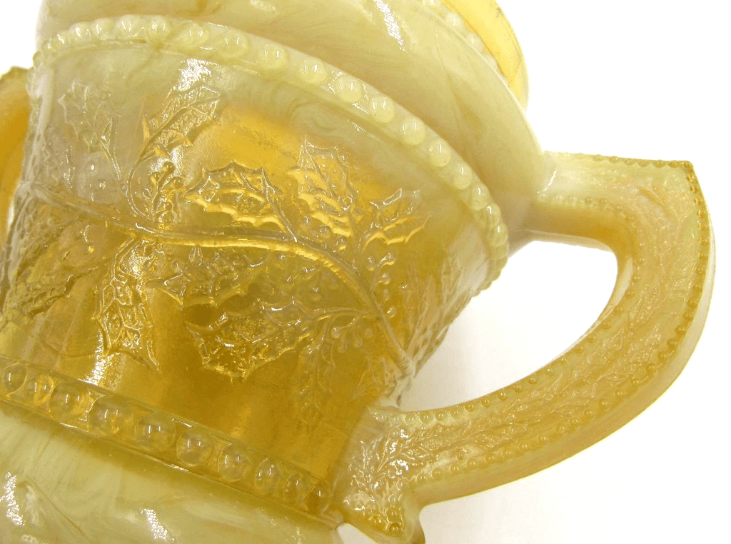 Sugar Bowl Holly Motif 2 Handled Antique Opalescent Yellow Rare Color - AntiquesEtceteraSugar Bowl Holly Motif 2 Handled Antique Opalescent Yellow Rare ColorAntiquesEtceteraAntiquesEtcetera