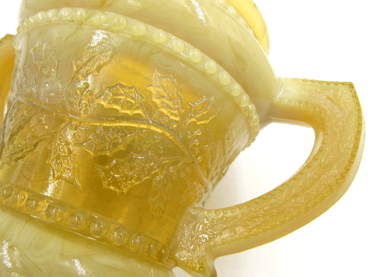 Sugar Bowl Holly Motif 2 Handled Antique Opalescent Yellow Rare Color - AntiquesEtceteraSugar Bowl Holly Motif 2 Handled Antique Opalescent Yellow Rare ColorAntiquesEtceteraAntiquesEtcetera