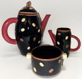 Swid Powell "Bean" Coffee or Tea Pot Set with Sugar and Creamer Charles Masson - AntiquesEtceteraSwid Powell "Bean" Coffee or Tea Pot Set with Sugar and Creamer Charles MassonSwid PowellAntiquesEtcetera