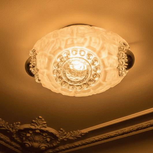 Textured Glass Ceiling Light Shade Bullseye Ceiling Mushroom Frosted VintageAntiquesEtcetera