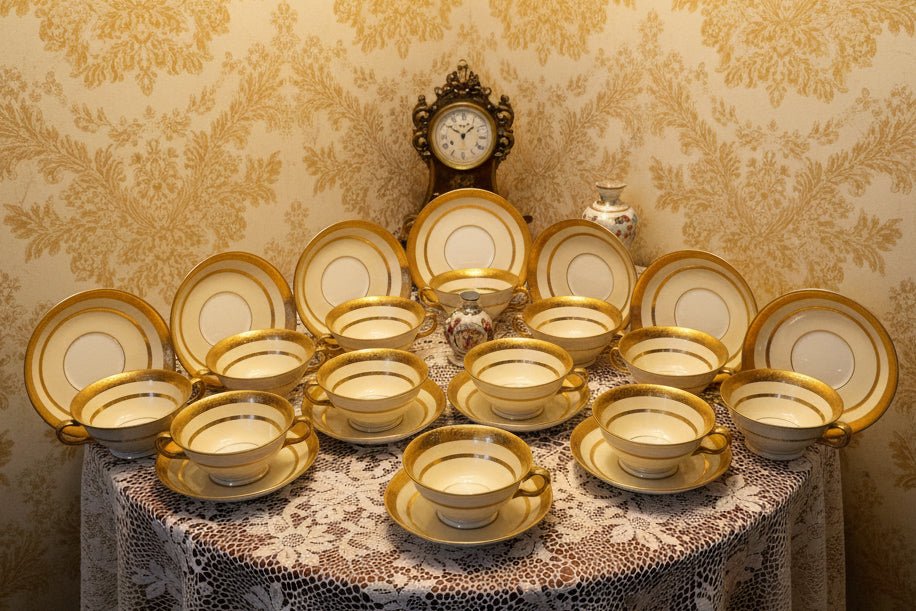 Tiffany & Co. by Minton's Gold Encrusted Cream Soup Cups & Saucers Set of 11 - AntiquesEtceteraTiffany & Co. by Minton's Gold Encrusted Cream Soup Cups & Saucers Set of 11Elegant / Collectible DinnerwareMintons for Tiffany & Co.AntiquesEtcetera