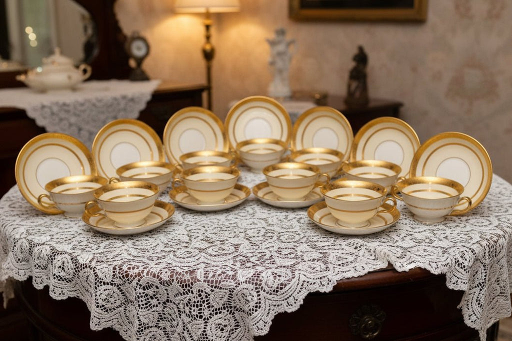 Tiffany & Co. by Minton's Gold Encrusted Cream Soup Cups & Saucers Set of 11 - AntiquesEtceteraTiffany & Co. by Minton's Gold Encrusted Cream Soup Cups & Saucers Set of 11Elegant / Collectible DinnerwareMintons for Tiffany & Co.AntiquesEtcetera
