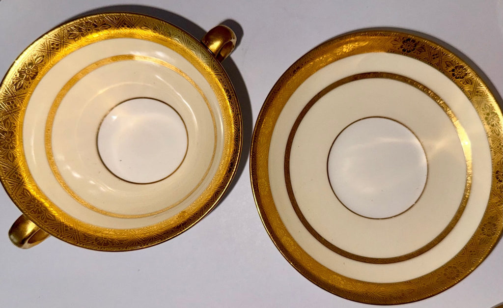 Tiffany & Co. by Minton's Gold Encrusted Cream Soup Cups & Saucers Set of 11 - AntiquesEtceteraTiffany & Co. by Minton's Gold Encrusted Cream Soup Cups & Saucers Set of 11Elegant / Collectible DinnerwareMintons for Tiffany & Co.AntiquesEtcetera