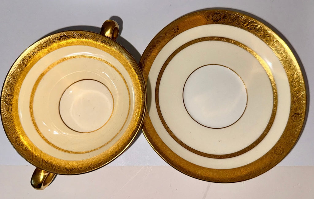 Tiffany & Co. by Minton's Gold Encrusted Cream Soup Cups & Saucers Set of 11 - AntiquesEtceteraTiffany & Co. by Minton's Gold Encrusted Cream Soup Cups & Saucers Set of 11Elegant / Collectible DinnerwareMintons for Tiffany & Co.AntiquesEtcetera