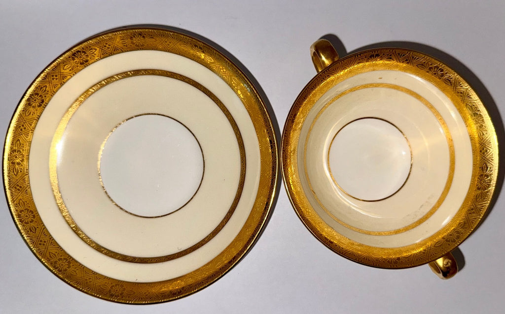 Tiffany & Co. by Minton's Gold Encrusted Cream Soup Cups & Saucers Set of 11 - AntiquesEtceteraTiffany & Co. by Minton's Gold Encrusted Cream Soup Cups & Saucers Set of 11Elegant / Collectible DinnerwareMintons for Tiffany & Co.AntiquesEtcetera