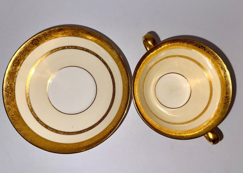 Tiffany & Co. by Minton's Gold Encrusted Cream Soup Cups & Saucers Set of 11 - AntiquesEtceteraTiffany & Co. by Minton's Gold Encrusted Cream Soup Cups & Saucers Set of 11Elegant / Collectible DinnerwareMintons for Tiffany & Co.AntiquesEtcetera